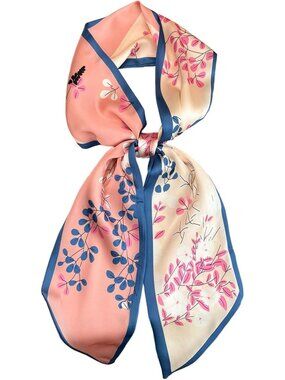 Women Pink Blue Stylish Silky Satin Headscarf Wrap Lightweight Scarves Scarf